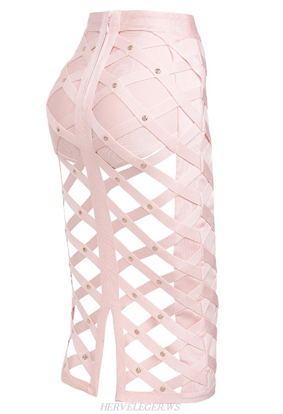 Herve Leger Pink Cut Out Studded Skirt