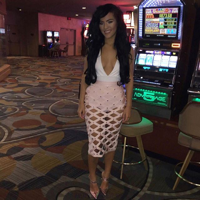 Herve Leger Pink Cut Out Studded Skirt