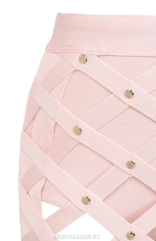 Herve Leger Pink Cut Out Studded Skirt