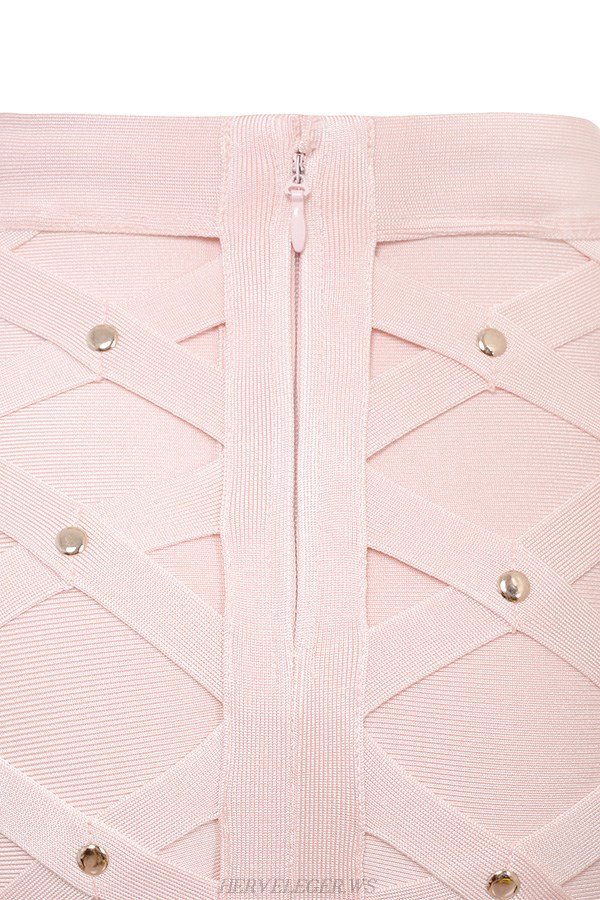 Herve Leger Pink Cut Out Studded Skirt