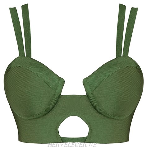 Herve Leger Green Double Strap Cut Out Bustier