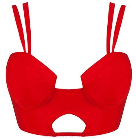 Herve Leger Red Double Strap Cut Out Bustier