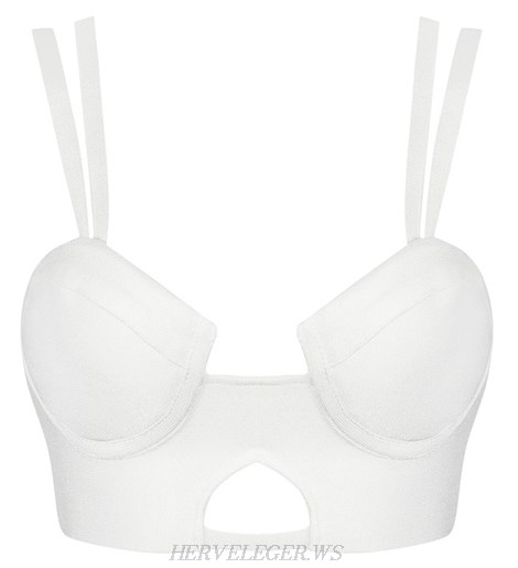 Herve Leger White Double Strap Cut Out Bustier