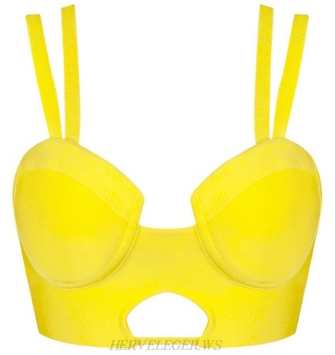 Herve Leger Yellow Double Strap Cut Out Bustier