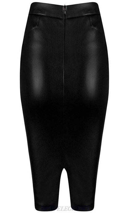 Herve Leger Black Faux Leather Cutout Skirt