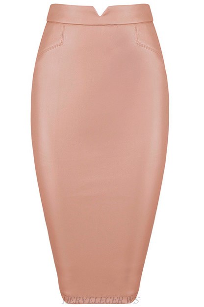Herve Leger Nude Faux Leather Cutout Skirt