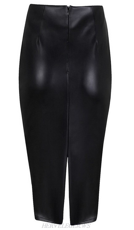 Herve Leger Black Faux Leather Skirt