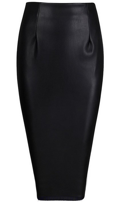 Herve Leger Black Faux Leather Skirt