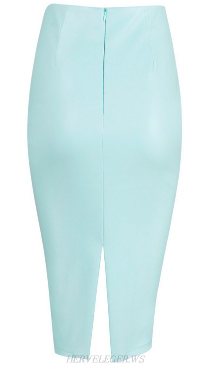 Herve Leger Light Blue Faux Leather Skirt