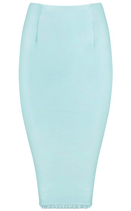 Herve Leger Light Blue Faux Leather Skirt
