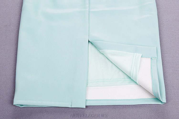 Herve Leger Light Blue Faux Leather Skirt