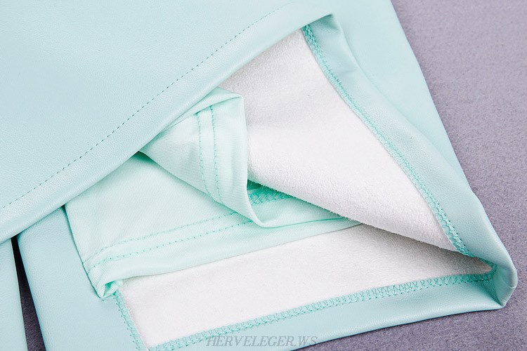 Herve Leger Light Blue Faux Leather Skirt