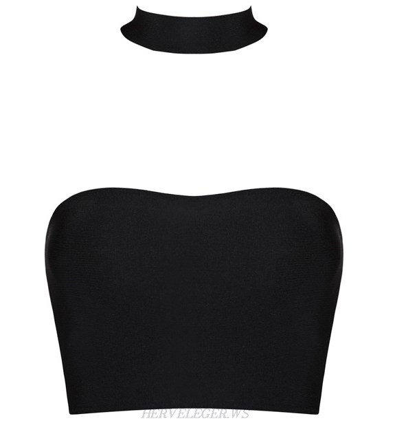 Herve Leger Black Halter Bandeau Crop Top