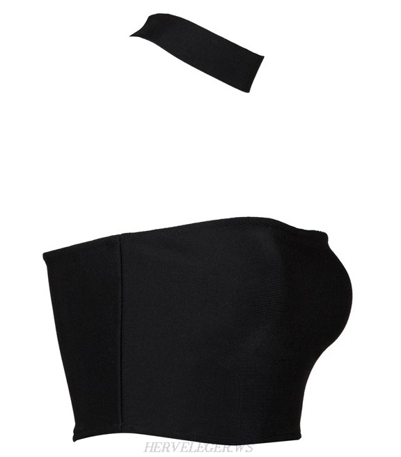 Herve Leger Black Halter Bandeau Crop Top
