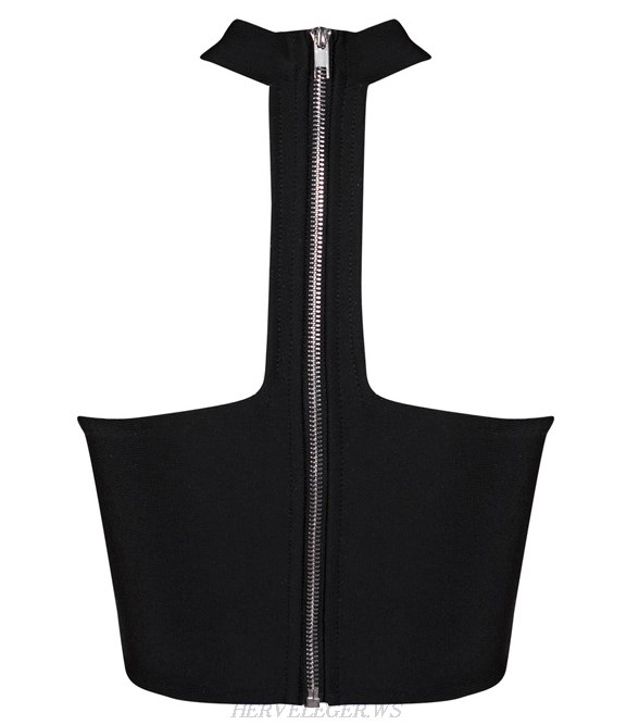 Herve Leger Black Halter Bandeau Crop Top