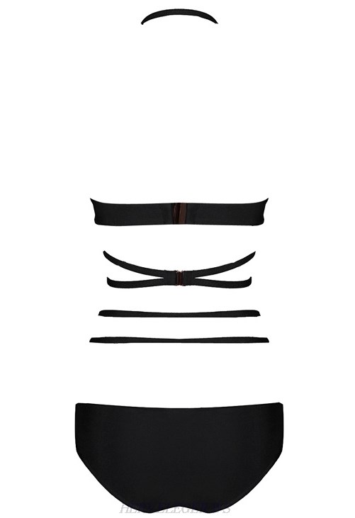 Herve Leger Black Halter Strappy Bikini