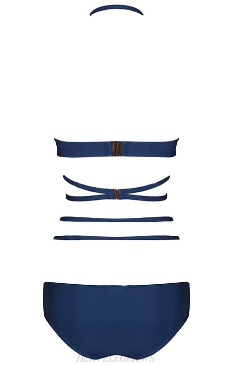 Herve Leger Blue Halter Strappy Bikini