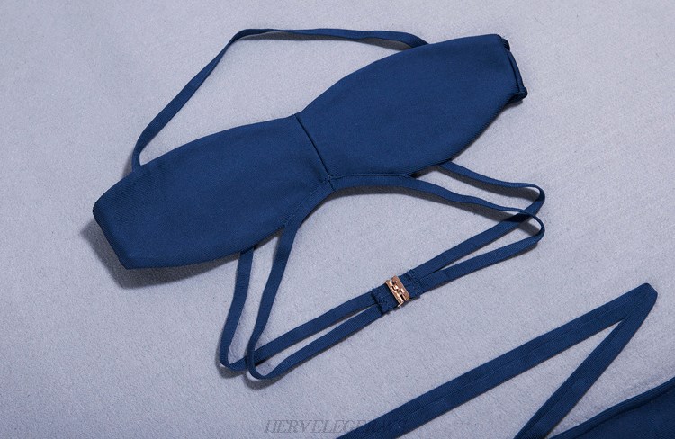 Herve Leger Blue Halter Strappy Bikini