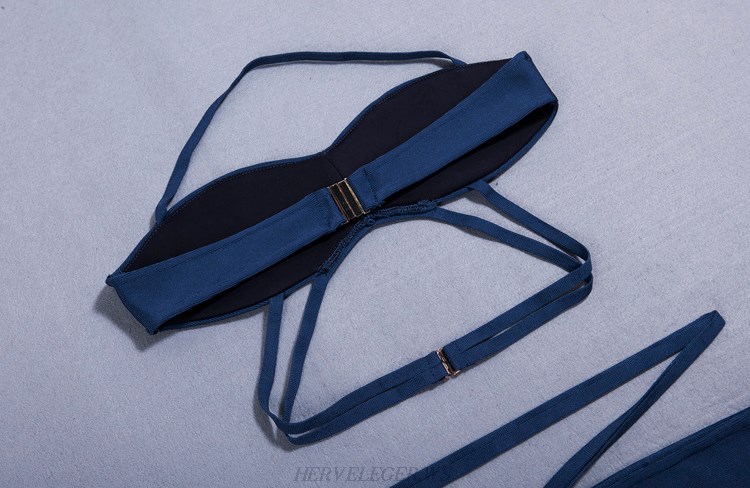 Herve Leger Blue Halter Strappy Bikini