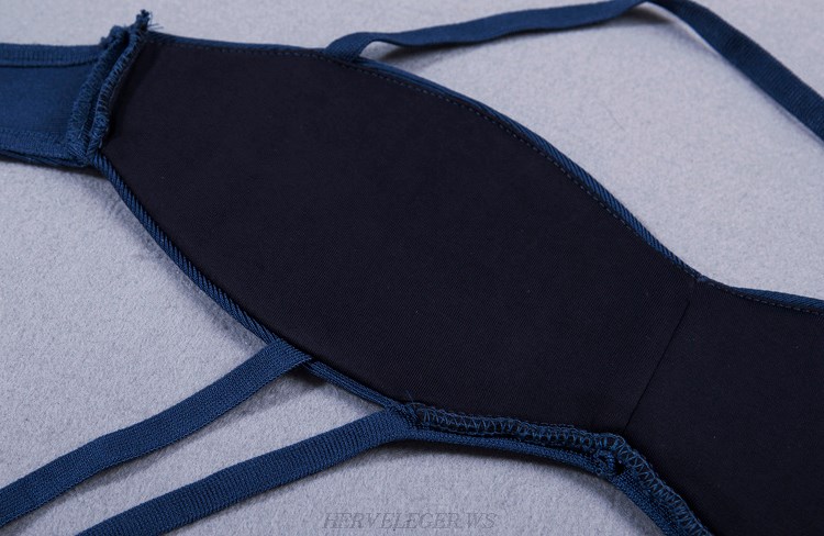 Herve Leger Blue Halter Strappy Bikini