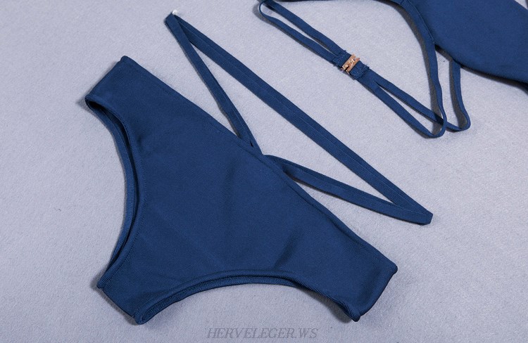 Herve Leger Blue Halter Strappy Bikini