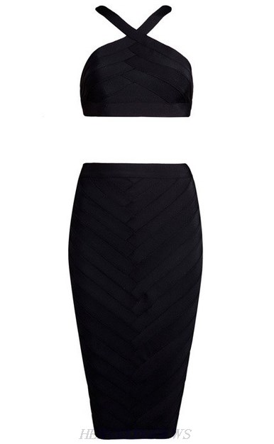 Herve Leger Black Halter Two Piece Dress Set