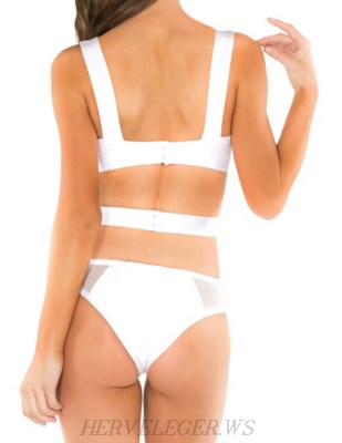 Herve Leger White Mesh Swimsuit
