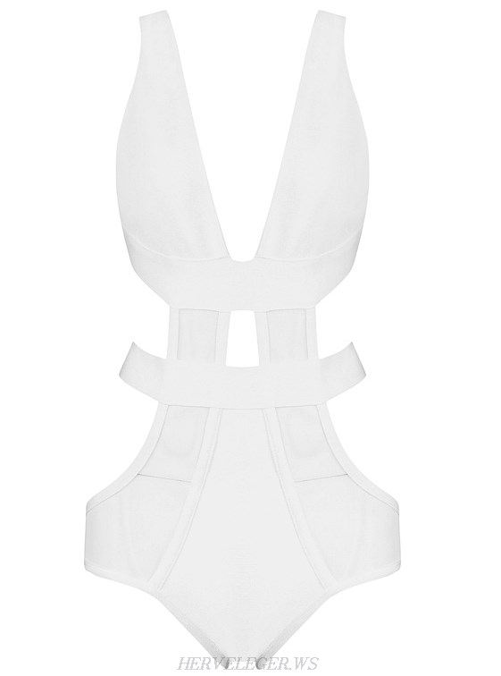 Herve Leger White Mesh Swimsuit