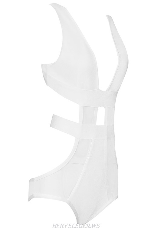 Herve Leger White Mesh Swimsuit