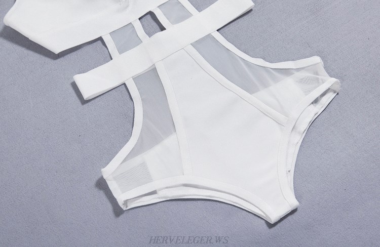Herve Leger White Mesh Swimsuit