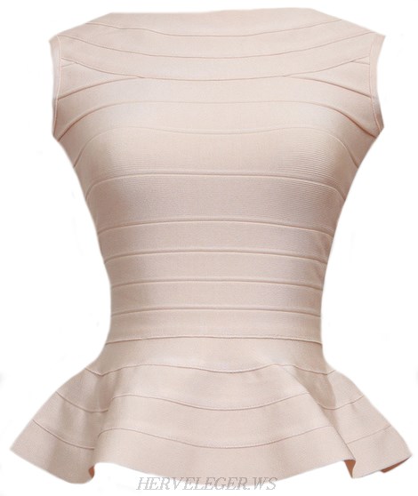 Herve Leger Nude Peplum Top