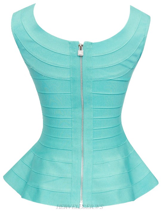 Herve Leger Turquoise Peplum Top