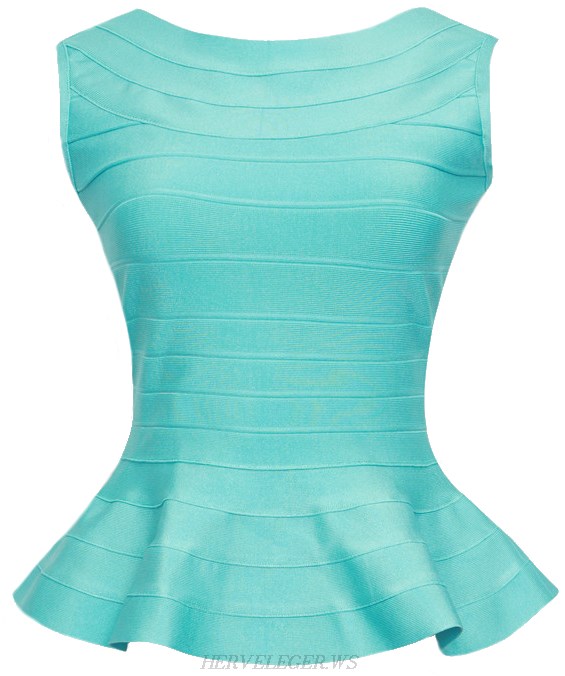 Herve Leger Turquoise Peplum Top
