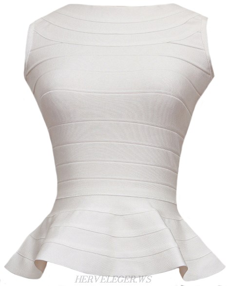 Herve Leger White Peplum Top