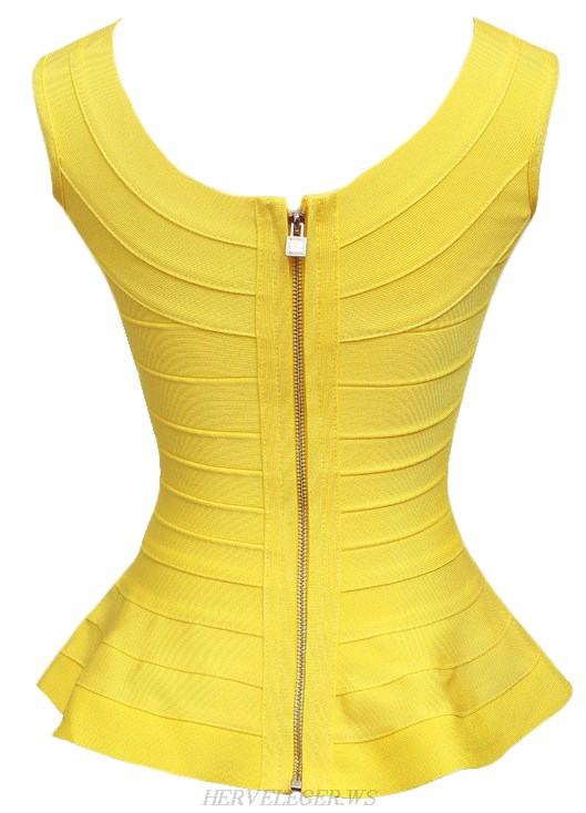 Herve Leger Yellow Peplum Top