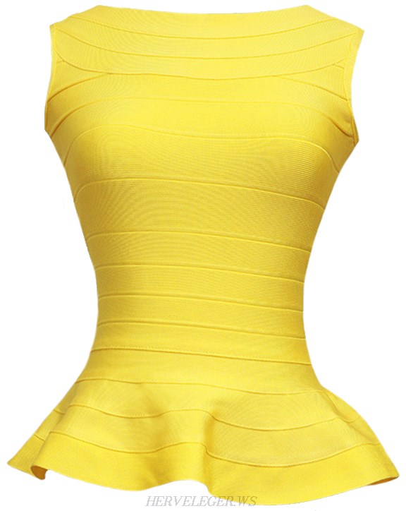 Herve Leger Yellow Peplum Top