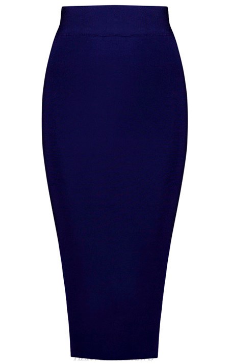 Herve Leger Navy Blue Side Slit Skirt