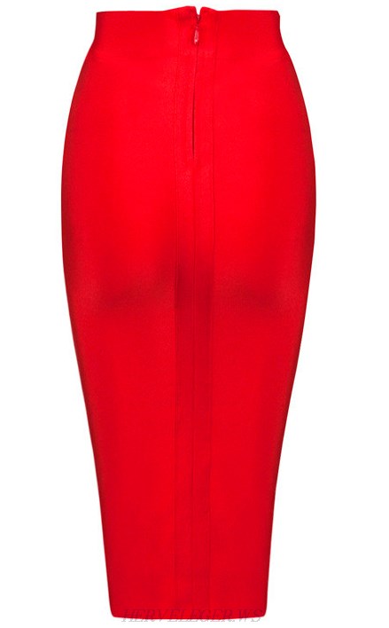 Herve Leger Red Side Slit Skirt