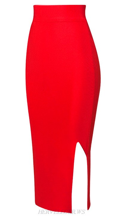 Herve Leger Red Side Slit Skirt