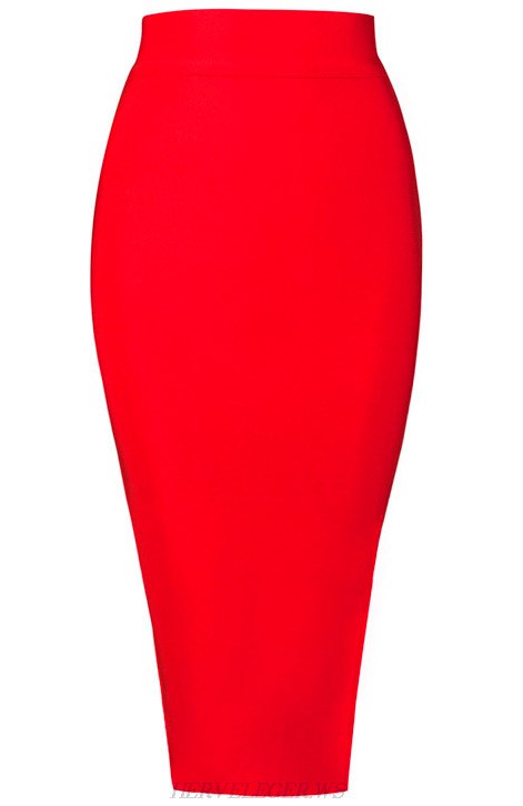 Herve Leger Red Side Slit Skirt