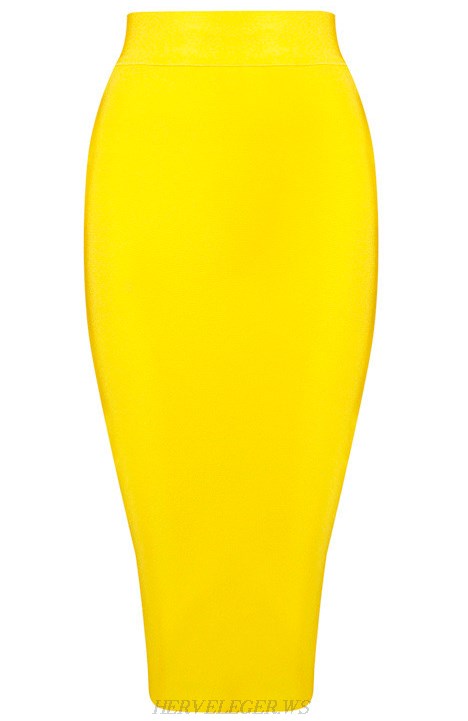 Herve Leger Yellow Side Slit Skirt