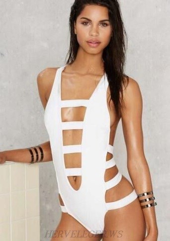 Herve Leger White Strappy Swimsuit