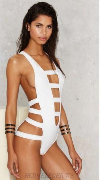 Herve Leger White Strappy Swimsuit