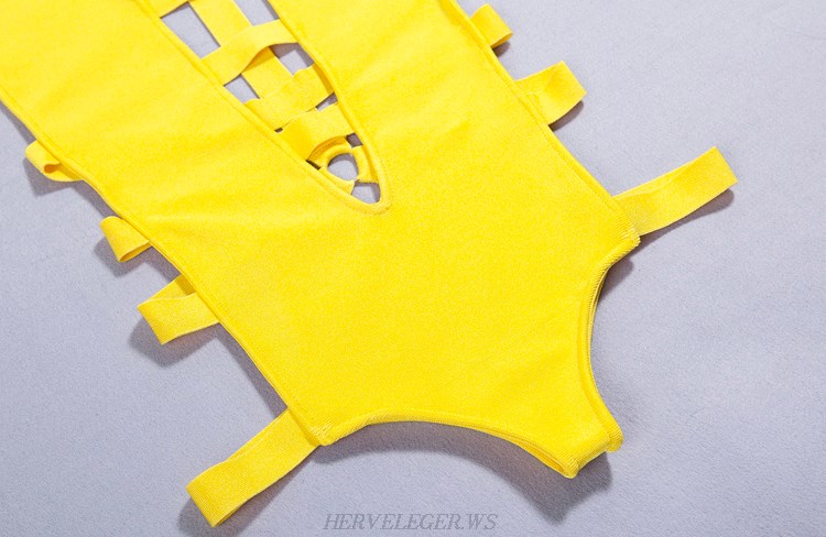 Herve Leger Yellow Strappy Swimsuit