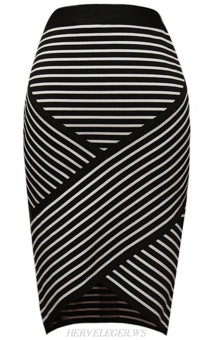 Herve Leger Striped Asymmetrical Skirt