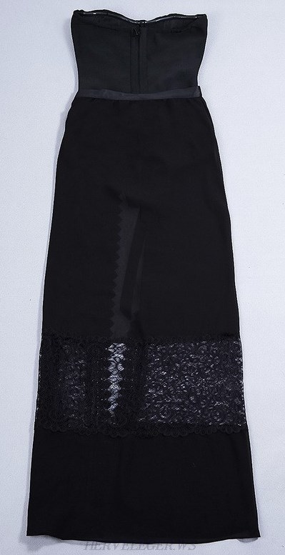 Herve Leger Black Strapless Two Piece Bodysuit Mesh Skirt