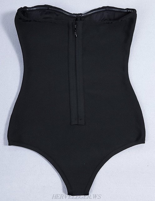 Herve Leger Black Strapless Two Piece Bodysuit Mesh Skirt