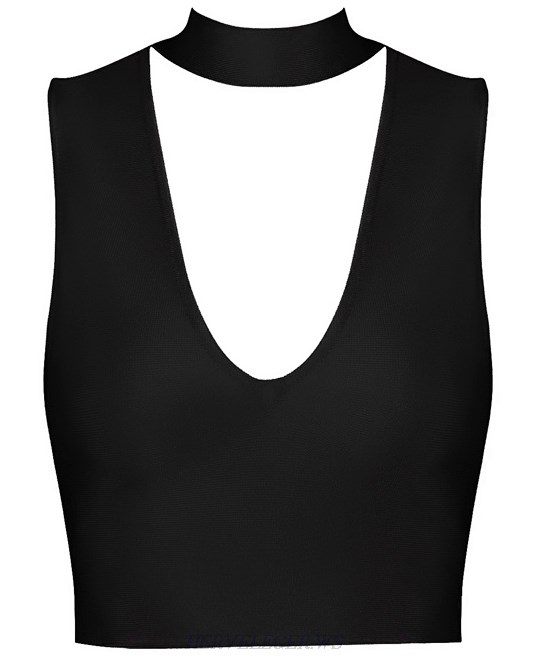 Herve Leger Black V Neck Crop Top