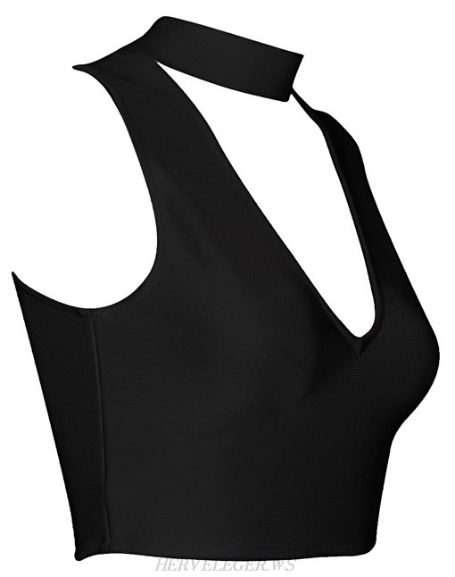 Herve Leger Black V Neck Crop Top