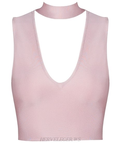 Herve Leger Pink V Neck Crop Top Herve Leger Pink V Neck Crop Top